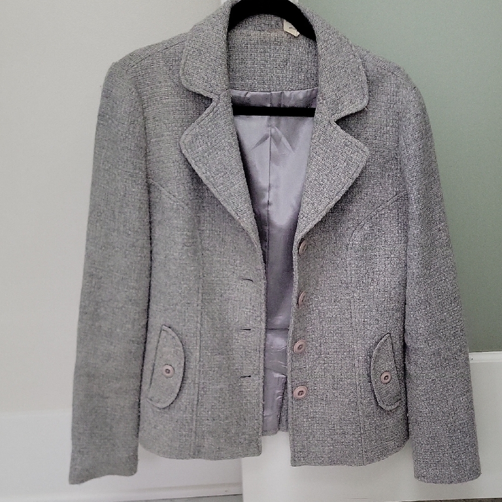 bp Gray Textured Wool-Blend Blazer Jacket